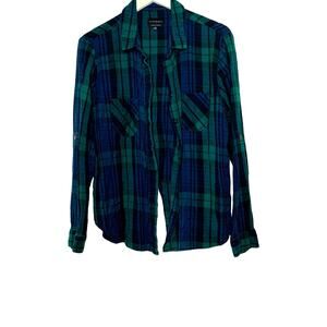 Button up Flannel Shirt Cotton On Blue Green